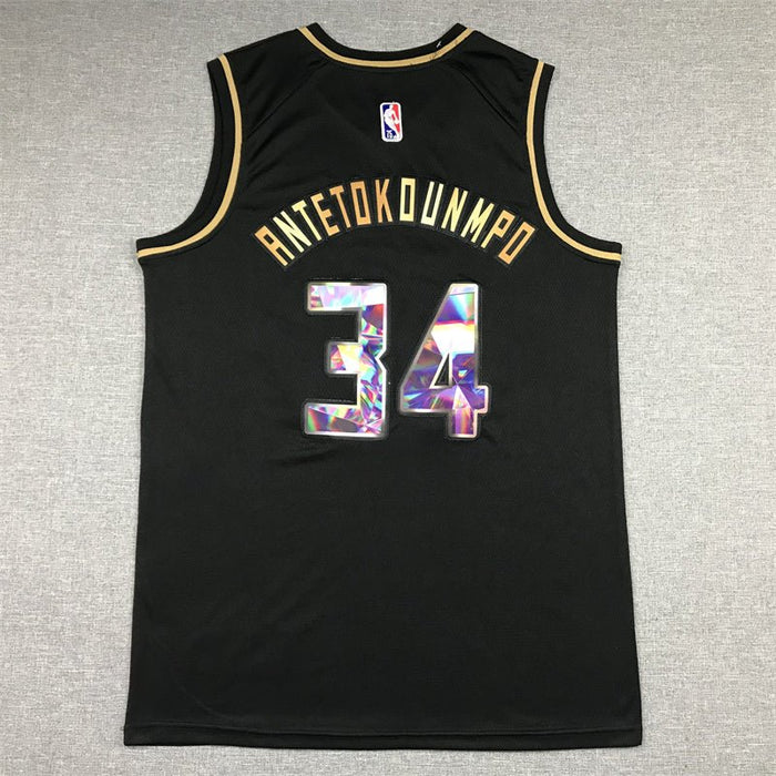 #34 Antetokounmpo Milwaukee Bucks Diamond Edition Black Gold jersey - Sport&more