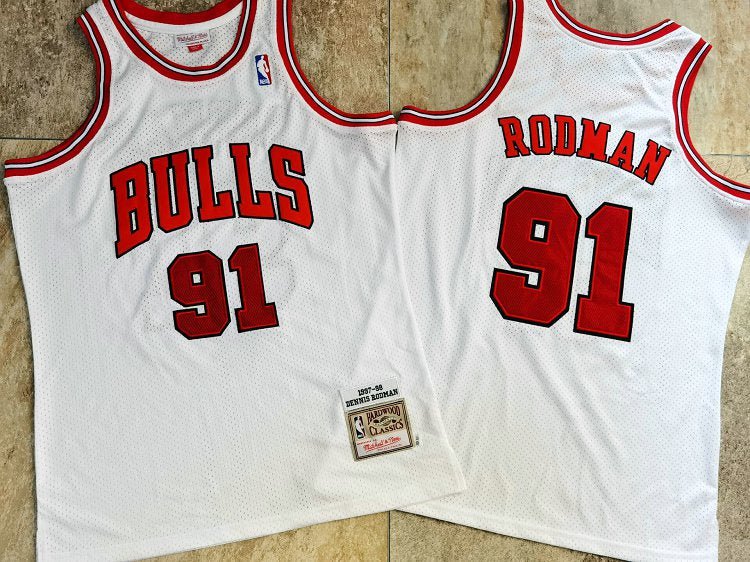 #91 Rodman chicago bulls Authentic M&N jersey white גופיית כדורסל - Sport&more